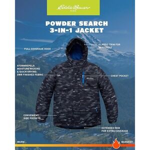 NEW! EDDIE BAUER BOYS POWDER SEARCH 3-IN-1 JACKET BLACK GALAXY LARGE L (14)